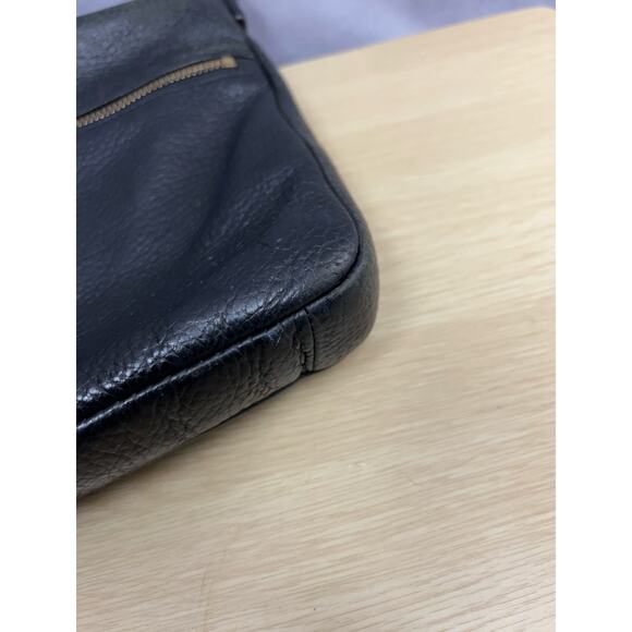 Vintage Fossil Pebbled Soft Black Cow Hide Leather Two Zip Pockets Shoulder Bag - Picture 7 of 14